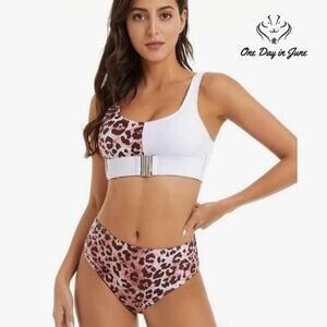 Combor Buckle Front Leopard Bikini Swimsuit Size L